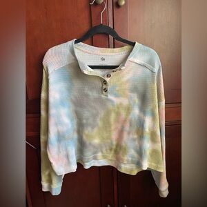 So Women's Tie-Dye Henley Top - Multicolor Size Large
